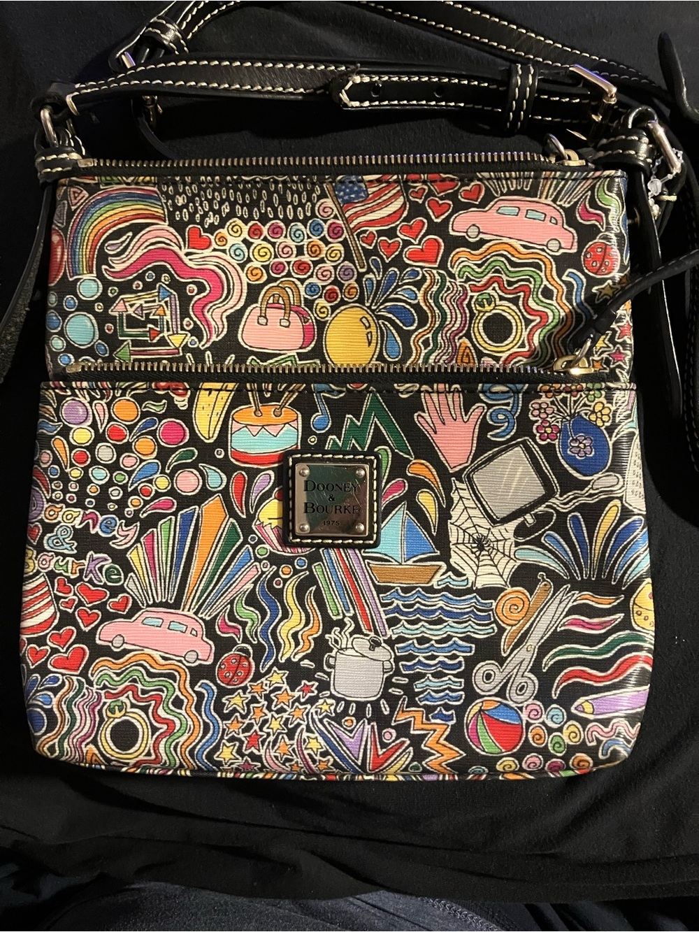 Dooney & Bourke Black Multicolor Whimsy Print Crossbody Bag